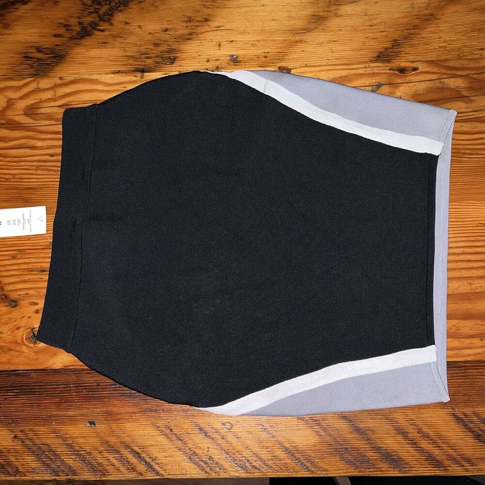 Bebe Colorblock Knit Mini Skirt Black Gray White Trim Bodycon Stretch NWT Size M